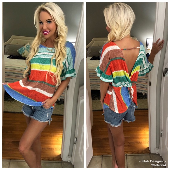 ❤️LAST 1! Soft Multi Striped Twist Back Top! - Picture 5 of 6